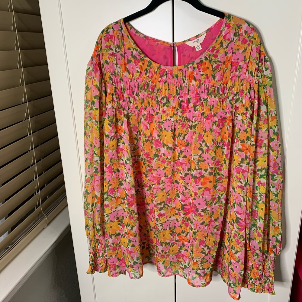 NWT Terra & Sky Floral Bohemian Peasant Blouse